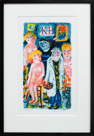 SVEN LIDBERG. Figure scene in a winter landscape, lithography