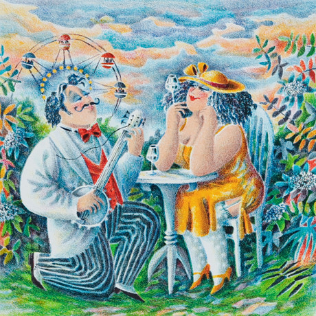 SVEN LIDBERG. Figure scene in a winter landscape, lithography