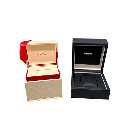 PAIR OF WATCH BOXES, OMEGA, RADO, SWITZERLAND, ORIGINAL. Collectables ...