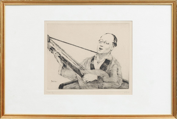 AXEL FRIDELL. Torrnål, gitarrspelande man, signerad och numrerad 9/10.