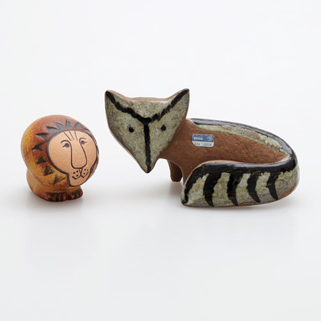 LISA LARSON. Two figures of a fox and a lion, Gustavsberg, second half ...