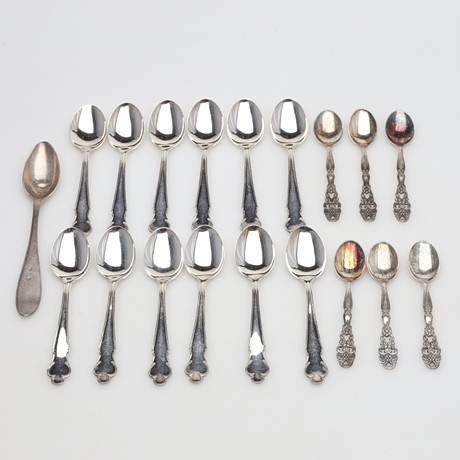 SPOONS 19 pieces, silver, weight approx. 227.5 grams. Silver & Metals ...