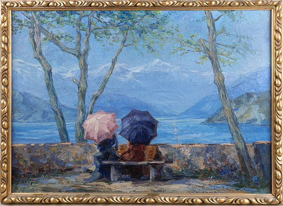 SVEN LIDBERG. Figure scene in a winter landscape, lithography