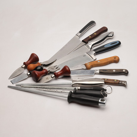 A set of kitchen utensils, knives and iron, approx. 16 pieces, 20th ...