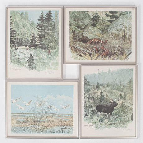 HARALD WIBERG. 4 pcs, offset printing, signed and dated. Art