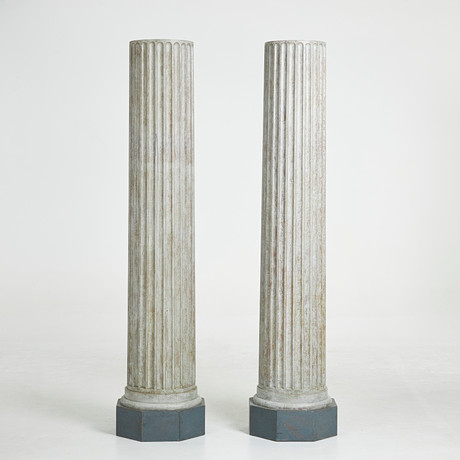A pair of Gustavian style columns, circa 1900, octagonal base, painted ...