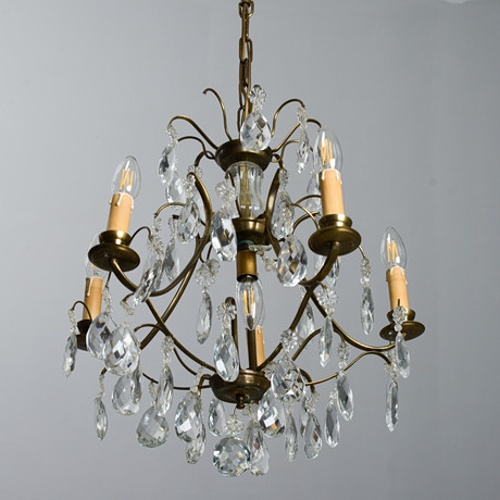 A rococo style ceiling lamp with prisms, second part of the 20th ...
