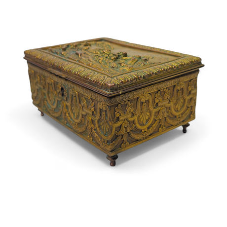 French box in finely embossed gilded bronze with traditional motifs ...