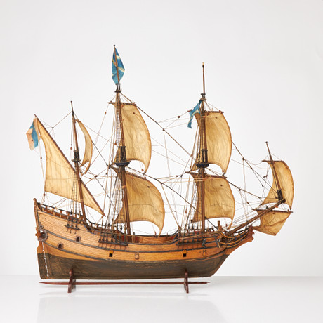 SHIP MODEL, painted wood, in the shape of an older Swedish three-masted ...