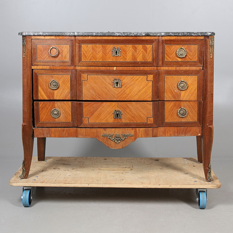 A FRENCH KINGWOOD AND INLAID MARBLE TOPPED COMMODE. Furniture ...
