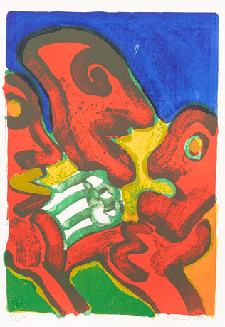 BENGT LINDSTRÖM. 'Fest i norr', färglitografi nr 35/250, signerad. på auktion hos Garpenhus Auktioner