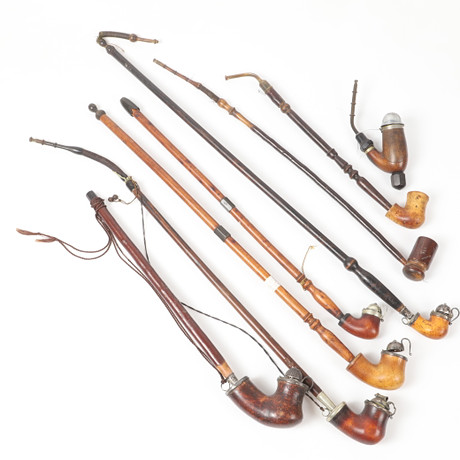A set of 8 long pipes with heads made of sea foam and wood, 1800/20th ...