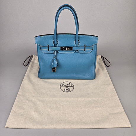 HERMES 2009 BIRKIN BLÅ JEANS HANDVÄSKA.
