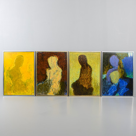 LARS DAN. Figure compositions, 4 pieces, printed on panel, signed ...