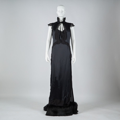 green emerald velvet dress Lauren Ralph Lauren Belted Faille & Jersey Gown in Black