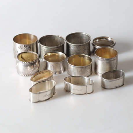 NAPKIN RINGS, 12 pcs, silver, different manufacturers & models. Total ...