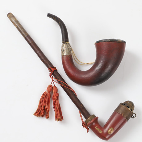 PIPOR, 2 pieces, fol. a. s. k. calabash pipe, 20th century ...