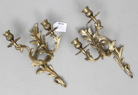 APPLIQUER, ett par, mässing, rokokostil, 1900-tal.