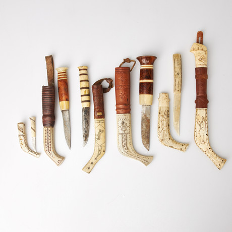 KNIVES, 6 pcs, half horns and full horns, northern Sami. Ethnographica ...