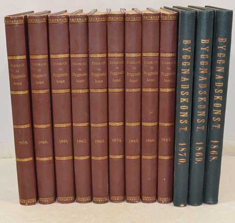 Tidskrift för byggnadskonst och ingeniörvetenskap. vols. 1-12. (allt som utkom). på auktion hos Connoisseur Bokauktioner