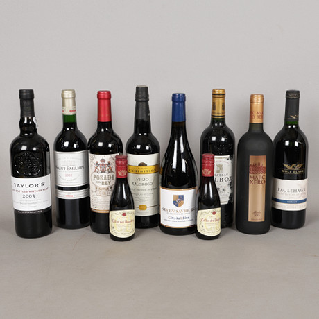 ÅTTA FLASKOR RÖTT VIN TILLSAMMANS MED TVÅ ANDRA (10). Vin, Portvin ...