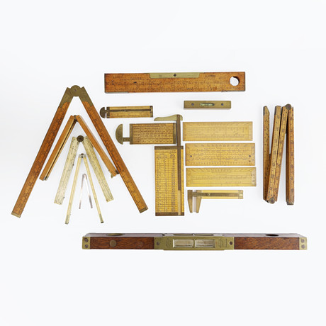 COLLECTIONS OF HAND MADE WOOD MEASURING INSTRUMENTS. (16 ...