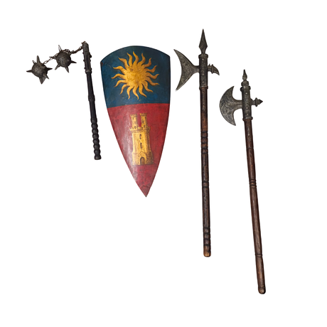 HERALDIC SHIELD, TWO AXES AND MACE, 20TH CENTURY. Miscellaneous ...