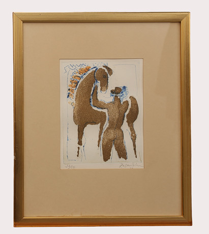 LENNART ROSENSOHN. färglitografi, "Häst och man", numrerad 26/50. Signerad Rosensohn.