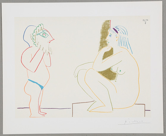 PABLO PICASSO. EFTER. ”Man med mask och modell”, färgoffset.