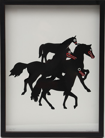 MAKODE LINDE. "Horses" Färglitografi, signerad och numrerad.