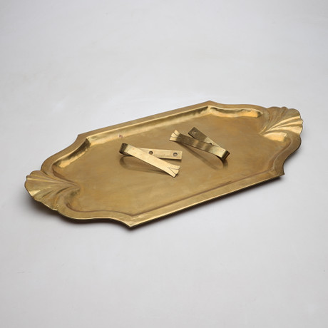 Plateau Ancien Chasse Bronze Tapisserie Art Deco France Ant