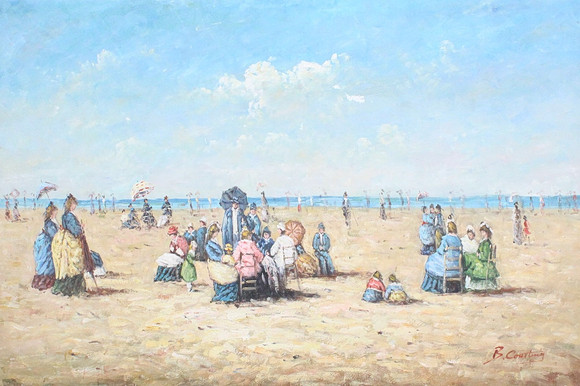 Unknown artist. 'Beach at Rimini', oil on canvas, signed. Art ...