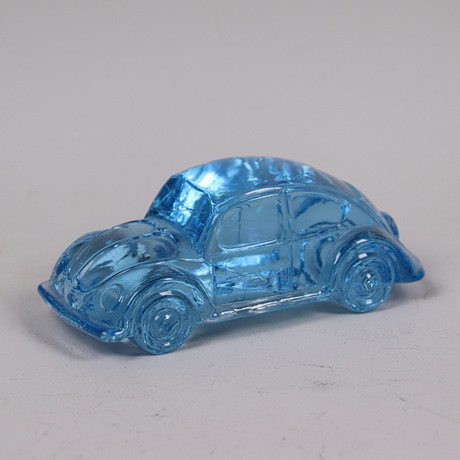 SKULPTUR, Volkswagen Beetle, Lindshammar Glasbruk, blått glas.