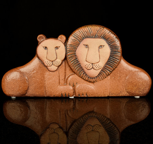 LISA LARSON. Lion with bird, figurine, stoneware, signed