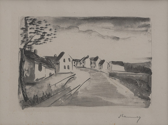 MAURICE DE VLAMINCK 1876-1958. LITOGRAFI, "NELLE-LA-VALLÉE, LA ROUTE", ÉTAT 1. SIGNERAD I BLYERTS, 1925. på auktion hos Crafoord Auktioner Lund