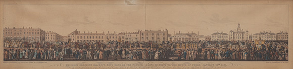 ETSNING OCH AKVATINT, "HIS MOST GRACIOUS MAJESTY, KING GEORGE THE FOURTH, GOING IN STATE TO THE HOUSE OF PEERS på auktion hos Crafoord Auktioner Lund