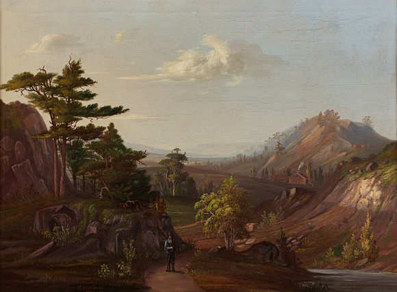 CARL PETER HALLBERG (1809–1879). Man i bergigt landskap, signerad och daterad 1849, olja på duk.