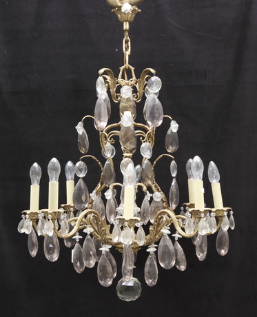 LJUSKRONA MED PRISMOR, rokokostil, 8 ljuspunkter, 1900 tal.