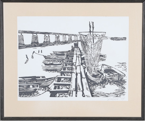 ÅKE HOLM. linoleum cut, male and female, signed and numbered 142