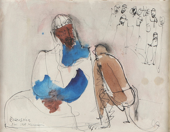 LENNART ROSENSOHN. Blandteknik. Man med apa. Signerad och daterad Marrakech Nov. 1969.