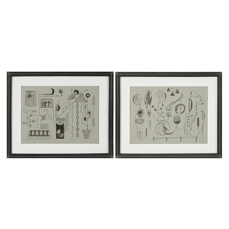 LIV APPELQVIST. 2 st, "figurer i grått I och figurer i grått II", signerad, blandteknink. på auktion hos Stockholms Auktionsverk Magasin 5
