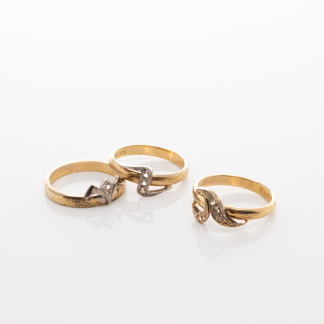 RINGAR, 3st, Förgyllt sterlingsilver, Cubic zirkoner, Alton. på auktion hos Garpenhus Auktioner