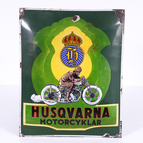HUSQVARNA MOTORCYKLAR, emaljskylt, 1930-tal.