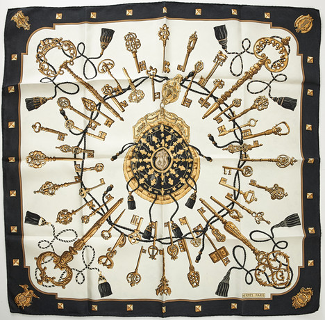 A SILK SCARF, “LES CLEFS”, HERMÈS, DESIGNED BY CATHY LATHAM IN