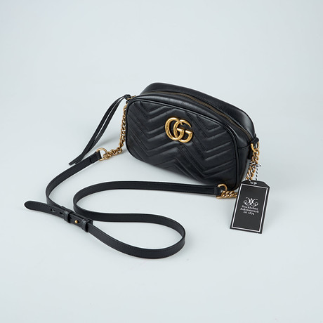 GUCCI Marmont Matelassé black mini Cross body bag.