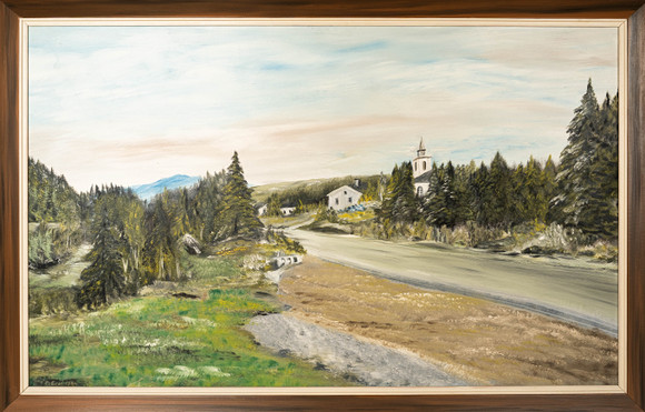 OIDENTIFIERAD KONSTNÄR. Olja på duk, "Underåkers kyrka i Jämtland", signerad. på auktion hos Norrlands Auktionsverk