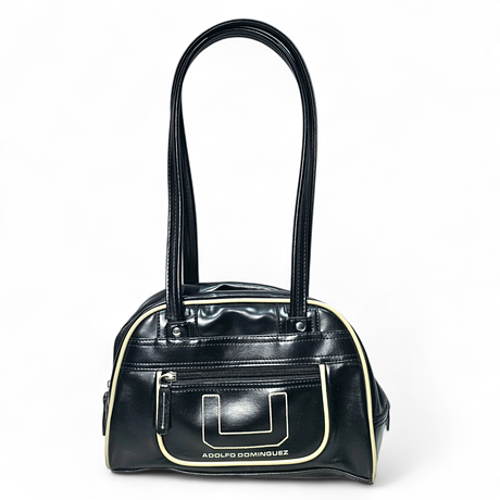 BILL AMBERG ROCKET SNAKE PATTERN BLACK LEATHER BAG. Vintage 