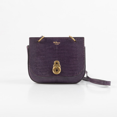 MULBERRY, väska, Mini Amberley Satchel Embossed Lizard, Dark Violet, 2000-tal.