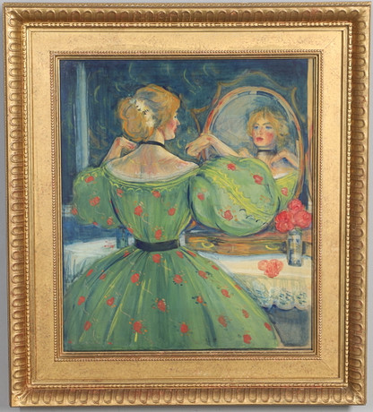 KLAUS KALIMA (1918-2017). Portrait of a lady in a green dress, signed and  dated 1947, oil on canvas. Art - Engravings & Prints - Auctionet