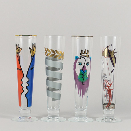 MICHAEL SIEGER. Beer and shot glasses, 20 pieces, painted and